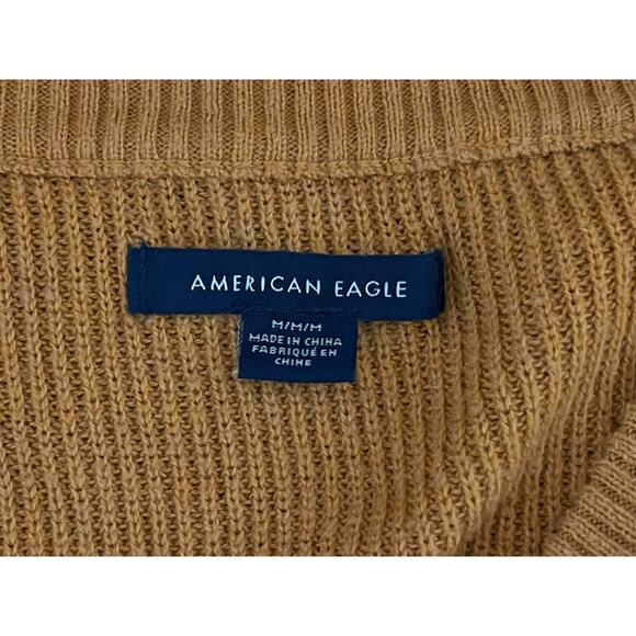 American Eagle Henley Sweater Medium Orange Varsity Stripes Relaxed Fit Pullover - Picture 6 of 11